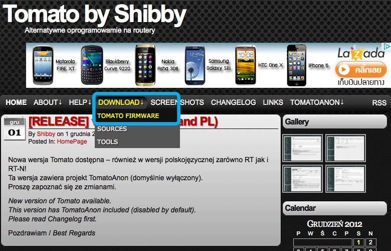 Shibby Website to download Tomato Firmware