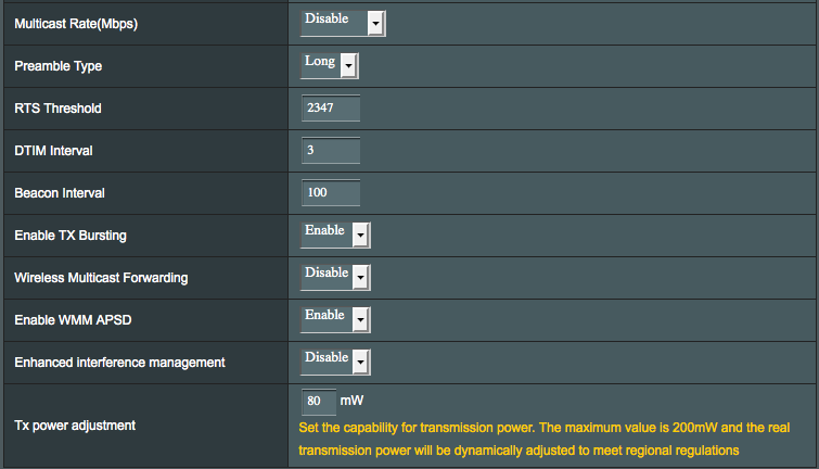 Asus RT-N12HP Advanced Wireless Setting - TX Power
